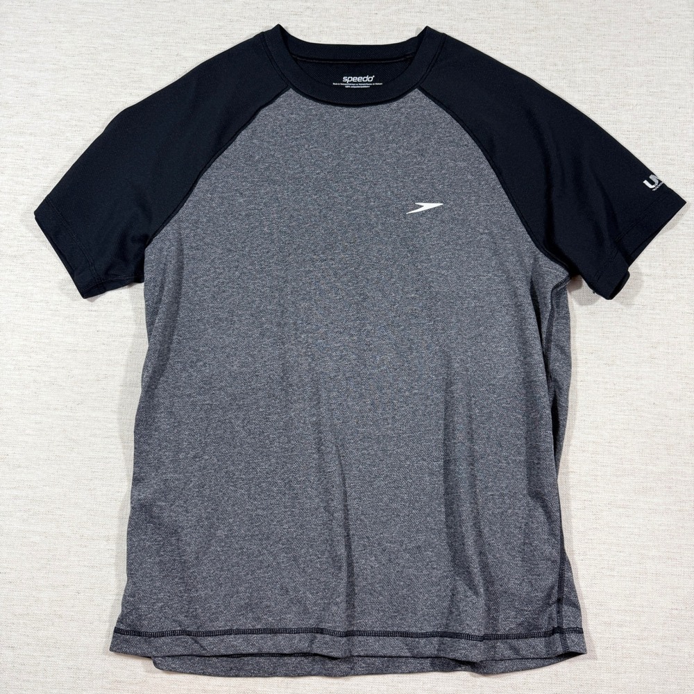 Speedo Rash Guard Men Large Gray Black Good UV Block the Burn 7778144